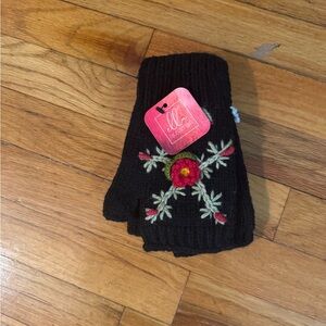 Anthropologie Knit Fingerless Embroidered Gloves